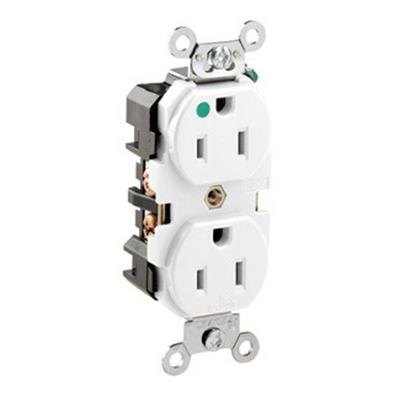 Leviton 8200-HW Hospital Grade Heavy-Duty Smooth Face Slim Impact-Resistant Straight Blade Duplex Receptacle 15-Amp 125-Volt NEMA 5-20R White