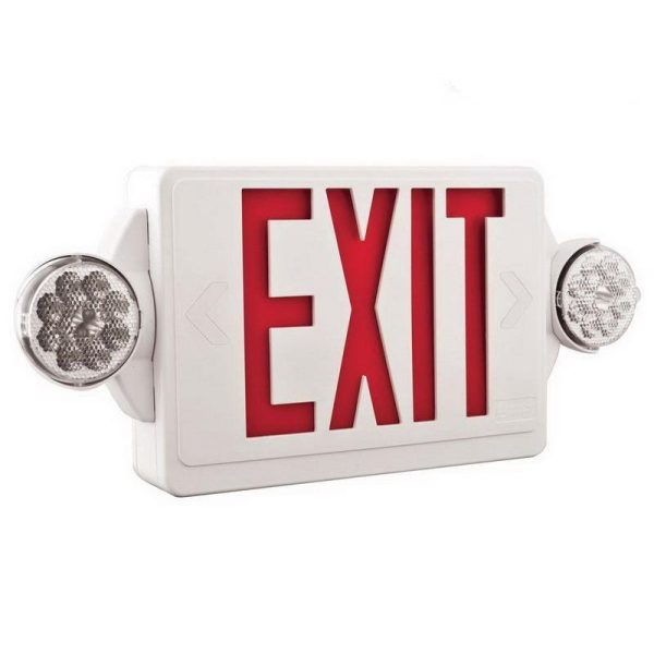 P116345.jpg Lithonia Lighting LHQM-LED-R-M6 LHQM Series Combination Exit Sign And Light (2) LED White Housing Red Letter