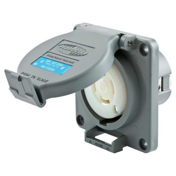 Hubbell-Wiring HBL2720SW Screw Mount Watertight Single Receptacle 30-Amp 250-Volt AC 3-Phase NEMA L15-30R Gray Safety-Shroud&reg; Twist-Lock&reg;