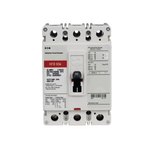 Eaton HFD3080 Panel Mount Type HFD Molded Case Circuit Breaker 3-Pole 80-Amp 600-Volt AC 250-Volt DC