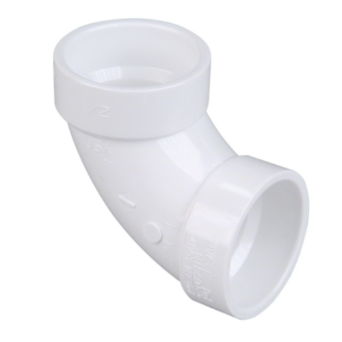 K055850 4807 DWV 90 deg Elbow, 6", Hub, PVC, Domestic